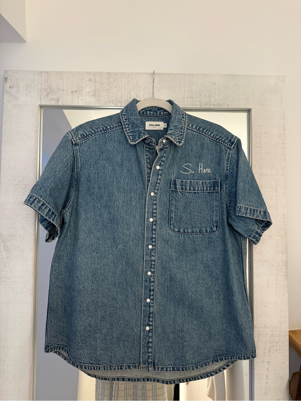Still Here Women's Denim Button-Down Shirt in Blue